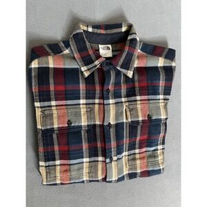 The North Face Button Down Flannel Shirt Men's S/p Blue/red/tan Plaid 2 Pockets